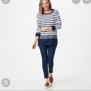 Barefoot Dreams CozyChic Ultra Blue & White Striped Sweater